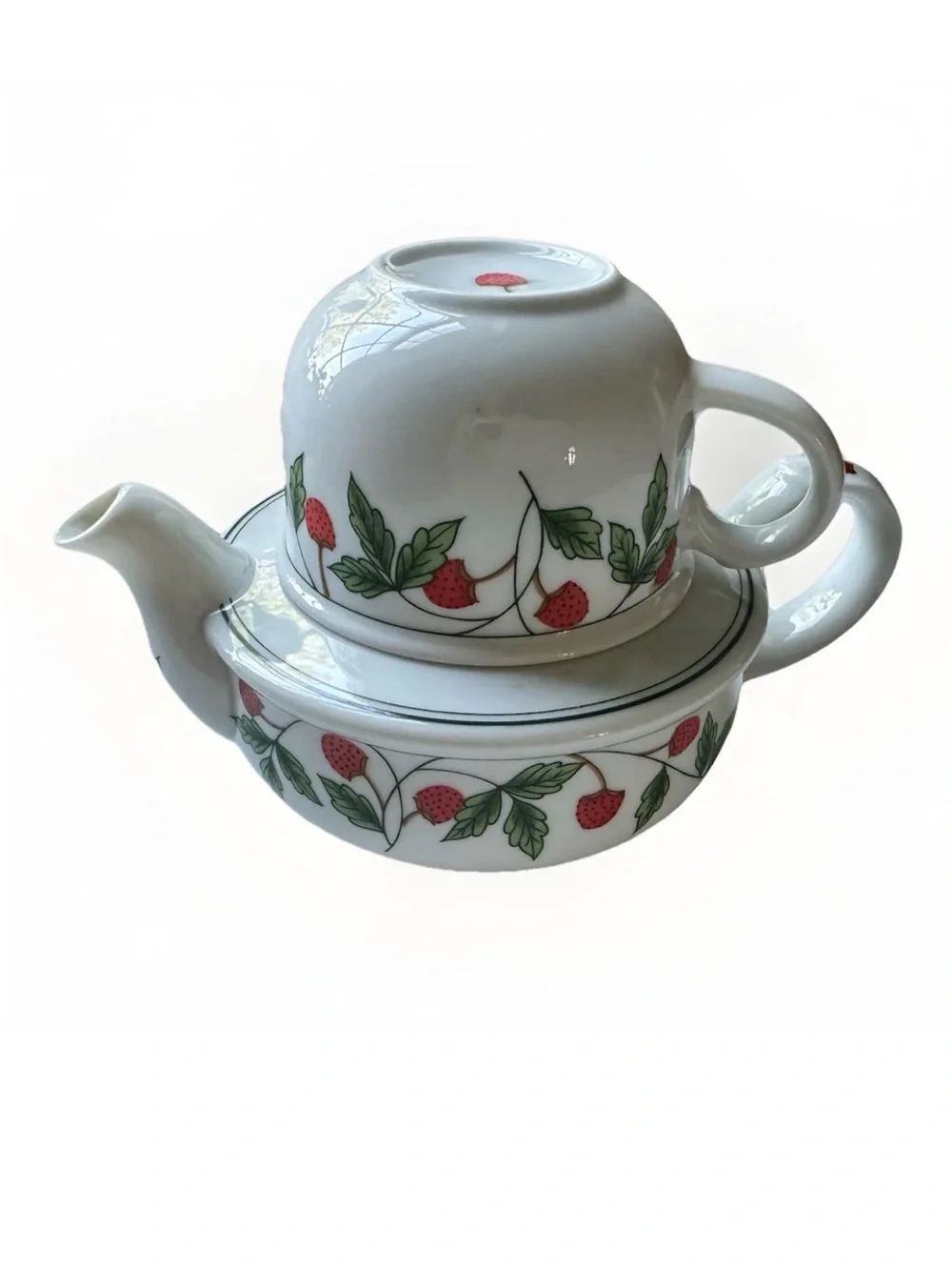 Vintage Strawberry Tea for One 3 PCs Set Toscany Collection Japan 1970 EUC
